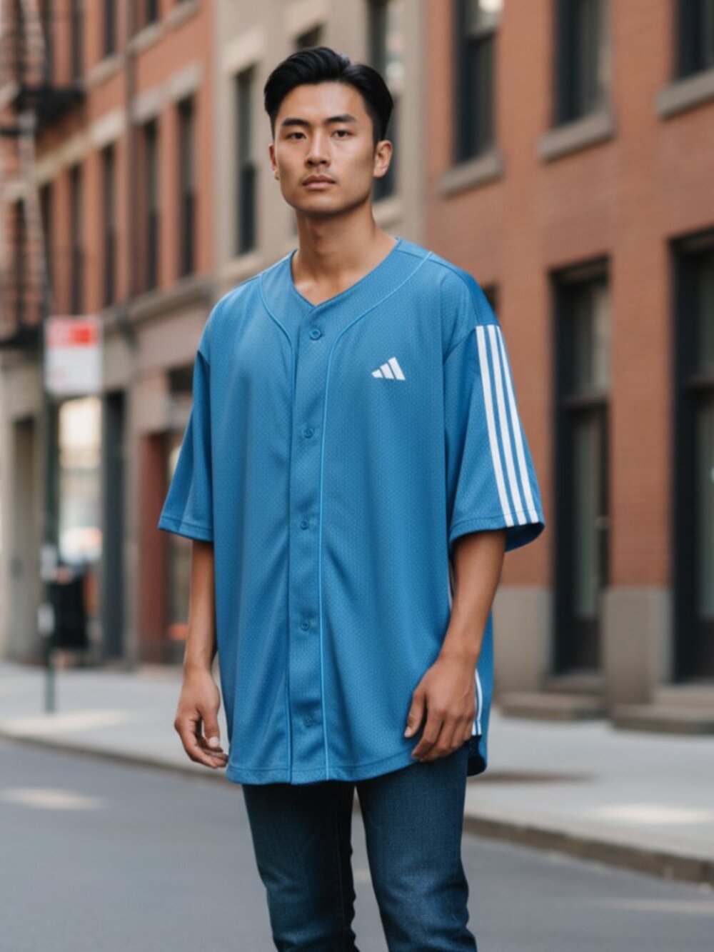 NWT adidas Stadium Mesh Baseball Shirt Medium, DUSKY PETROL/ RAY BLUE/ WHITE